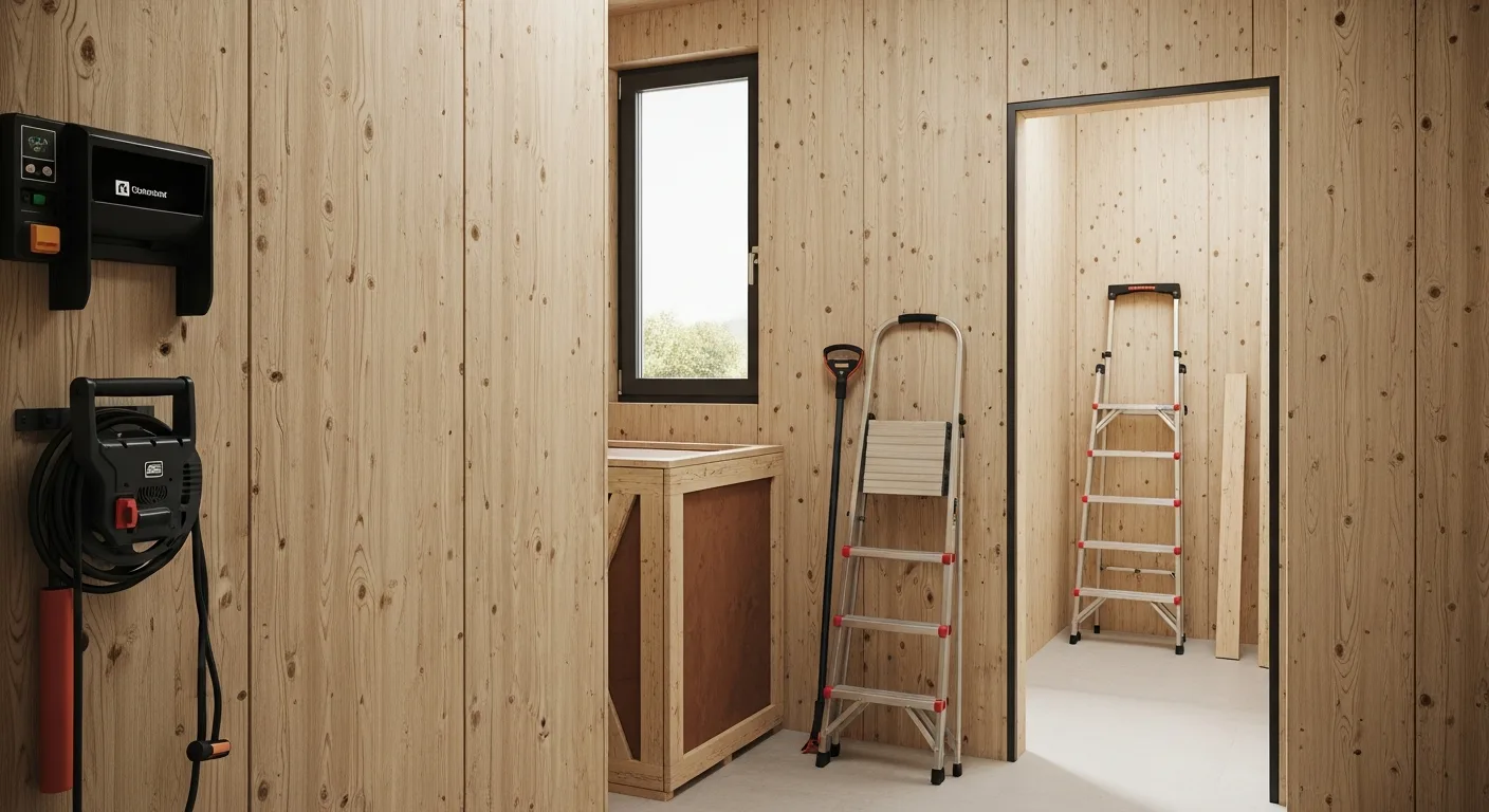 Espace de stockage sécurisé avec outils et équipements de charpentier